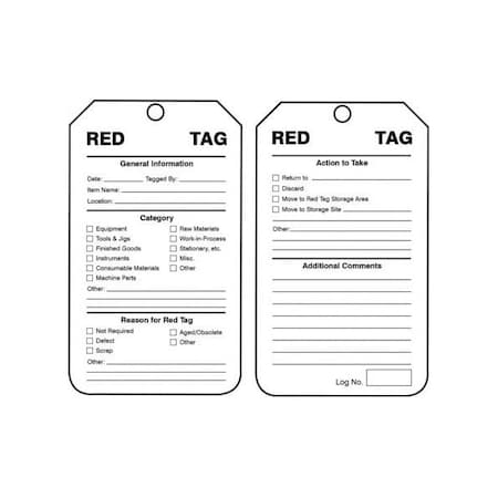 Accuform ISO RED TAG, 5.75in x 3.25in, RP-Plastic, 25PK MMT110PTP